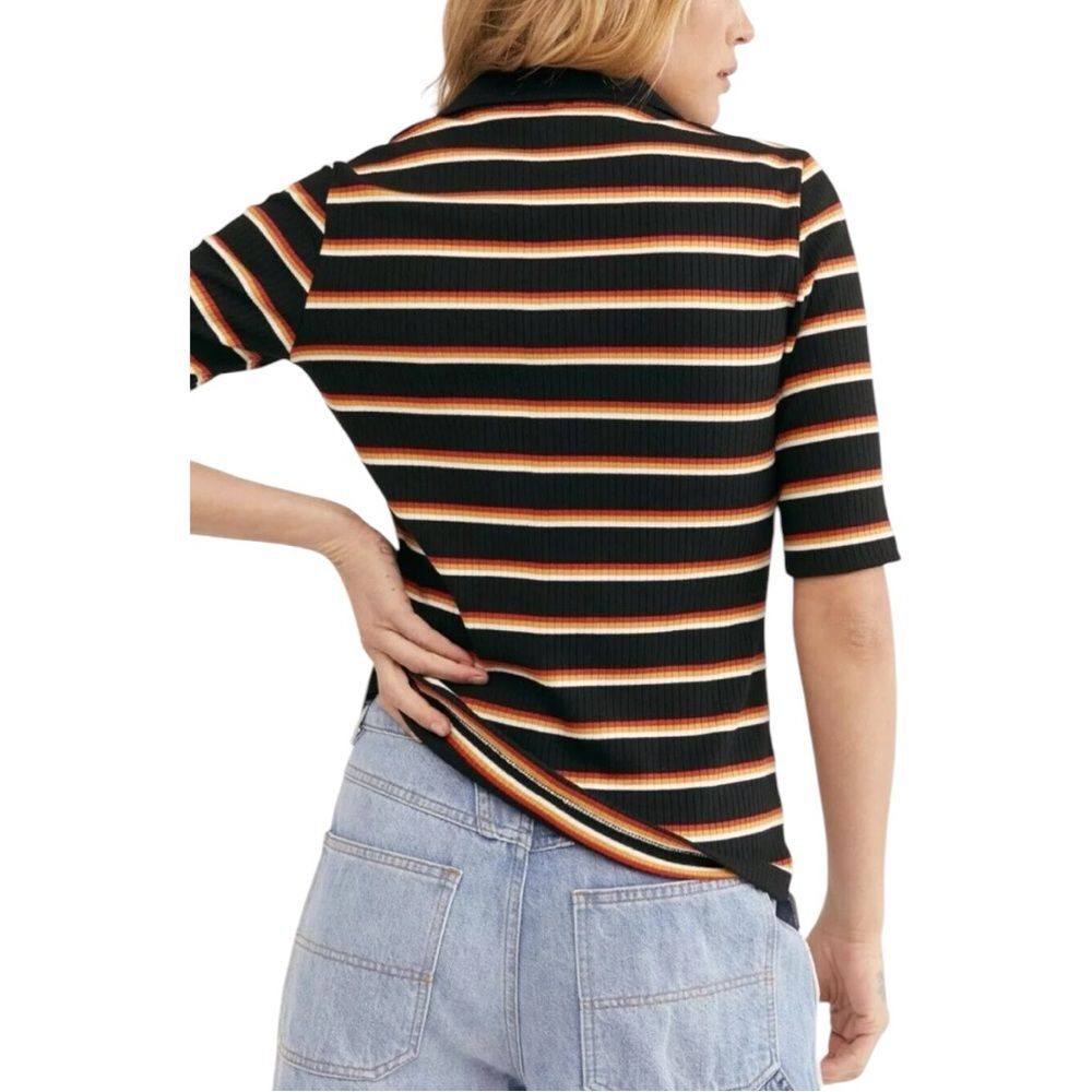 Free People Donna Striped Deep V Neck Ribbed Vintage-Inspired Indie Festival XS - Picture 2 of 3